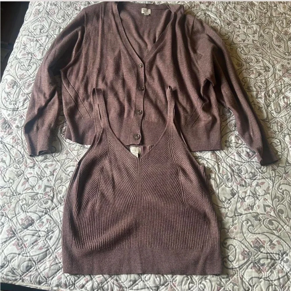a new day Mauve/Brown Ribbed Tank and Cardigan Sweater Set - Picture 1 of 4